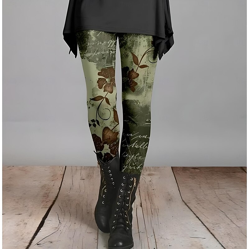 Women's Leggings Vacation Vintage Fashion Ankle-Length High Waist Floral Graphic Gradient Printing Soft Breathable Stretchy Vacation Casual Daily dark brown Deep Green Blue Grey Spring Slim Fit2