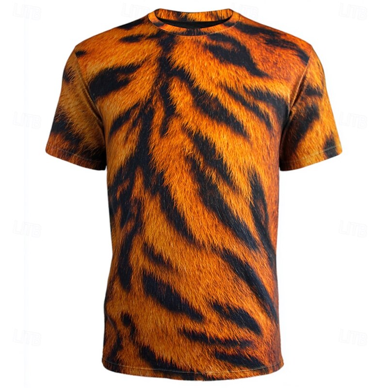 Men's Optical Illusion 3D Tiger Skin T Shirt Short Sleeve T shirt 3D Print Crew Neck Shirt Exaggerated Designer Party Street Casual Yellow Orange Brown Summer Spring All Seasons Clothing Apparel S M3