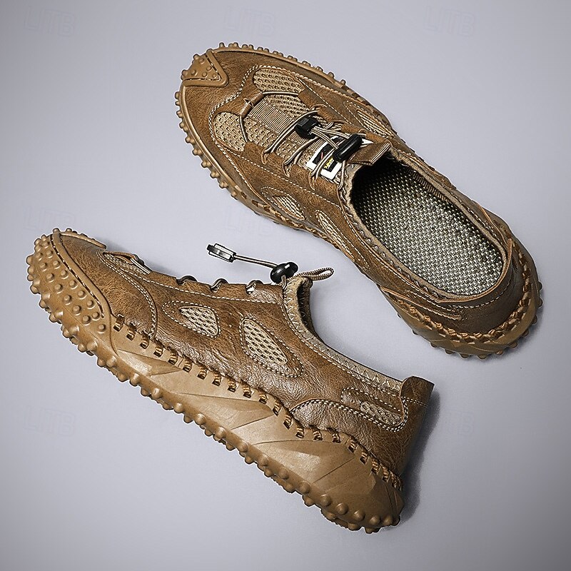 Men's Tan Slip-on Casual Sandals with Elastic Laces and Comfortable Footbed for Beach Trips, Vacations and Relaxed Outdoor Activities3