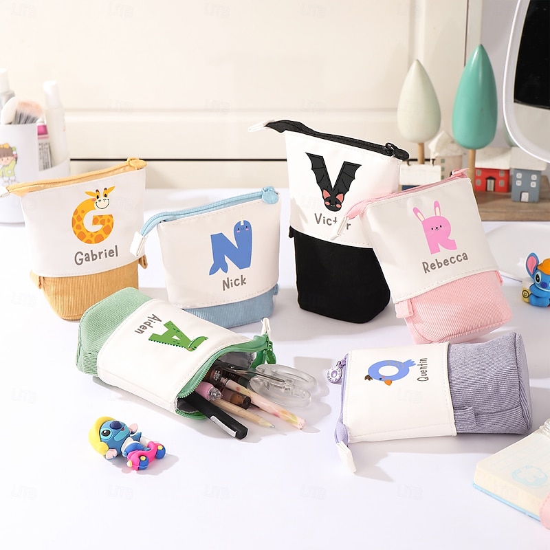 Personalized Pencil Case with Custom Name, Back to School Gift for Kids, Fun Letter Design Stationery Pouch, Unique School Supplies Organizer