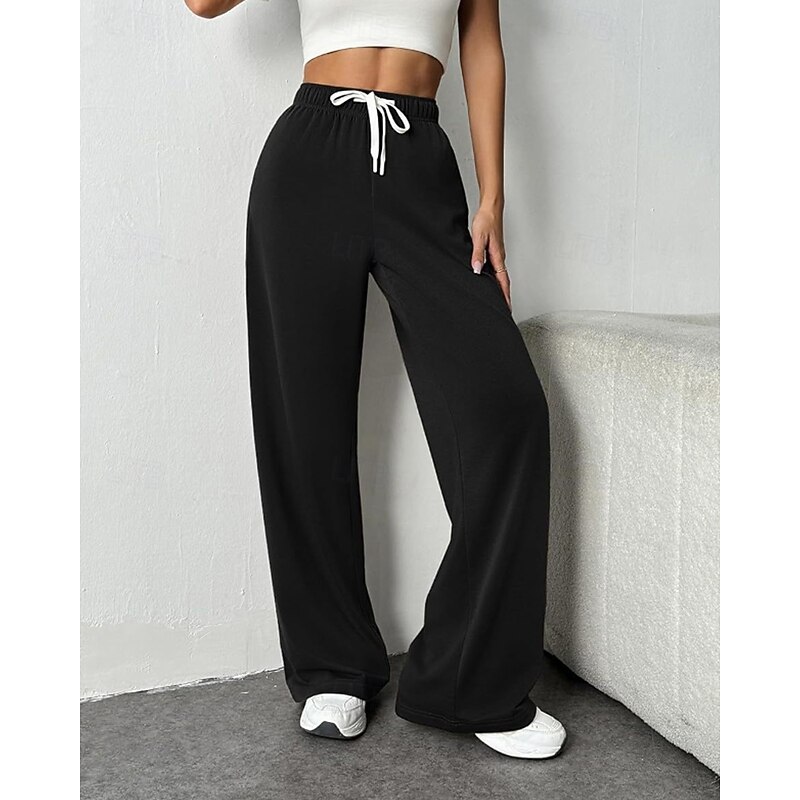 Women's Slacks Pants Trousers Streetwear Casual Full Length Natural Plain Pocket Elastic Drawstring Design Comfy Outdoor Comfortable Outdoor Vacation Holiday Dark Grey Grey Black Dark navy Fall3