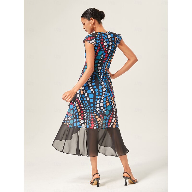 Colorblock Polka Dot Chiffon Ruffle Maxi Dress3