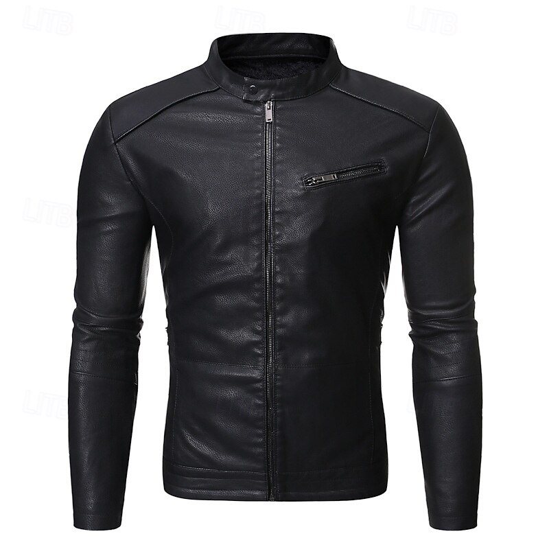 Men's Faux Leather Jacket Biker Jacket Motorcycle Jacket Vacation Daily Windproof Warm Pocket Fall Winter Plain Fashion Classic Stand Collar Regular Black Yellow Jacket2