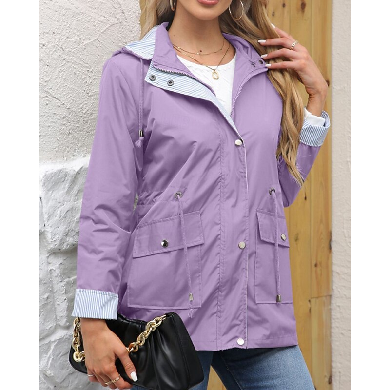 Women's Trench Coat Waterproof Warm Zipper Pocket Fashion Outdoor Plain Going out Weekend Zipper Regular Hooded Regular Fit Long Sleeve Outerwear Black Yellow Wine Fall Winter4