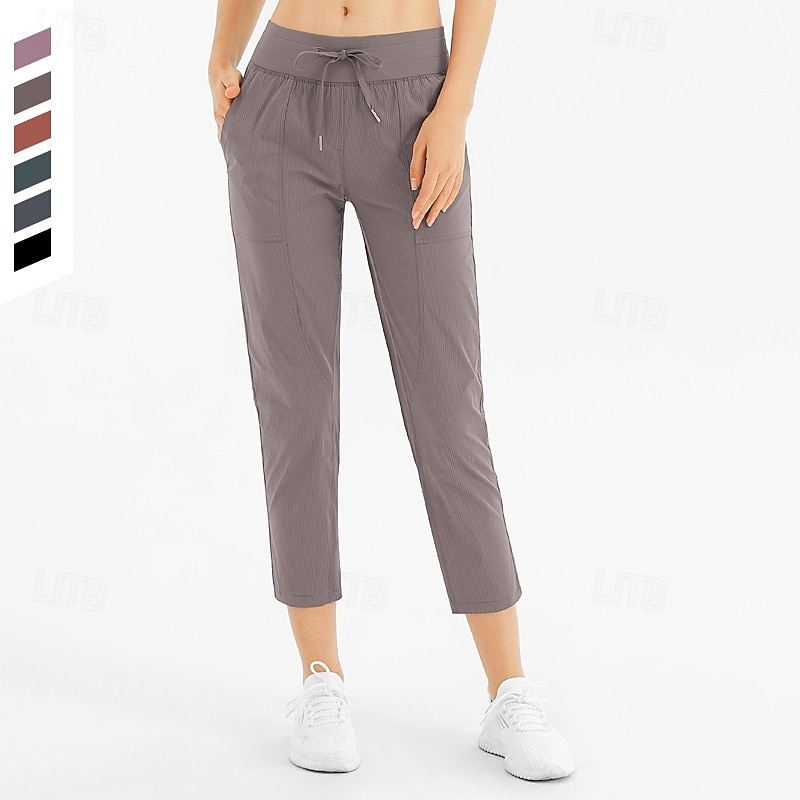 Women's fitness pants Pilates Pants Yoga Pants Drawstring with Pockets Lightweight High Waist Pilates Gym Zumba Bottoms Solid Color Black Dark Green Purplish Grey Fall Sports Activewear Micro-elastic