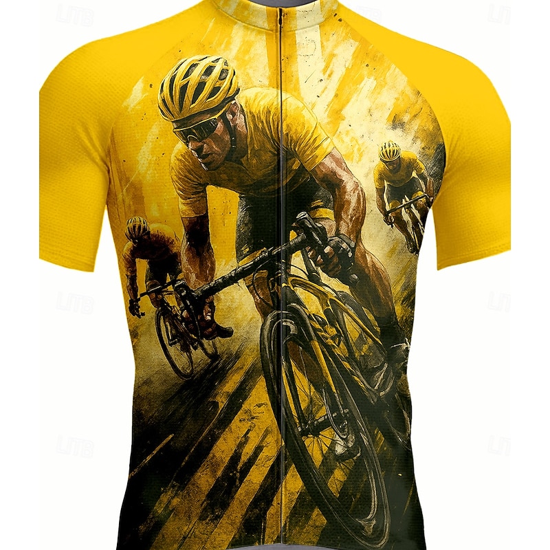 Men's Cycling Jersey Graphic Short Sleeve Bike Jersey Top with 3 Rear Pockets UV Resistant Quick Dry Front Zipper Reflective Strips Sports Yellow Clothing Apparel3