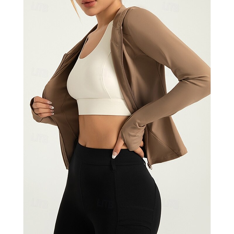 Women's Sport Jacket Stretchy Finger Coats Long Sleeve Sports Solid Color Jacket For Pilates Running Fitness Activewear3