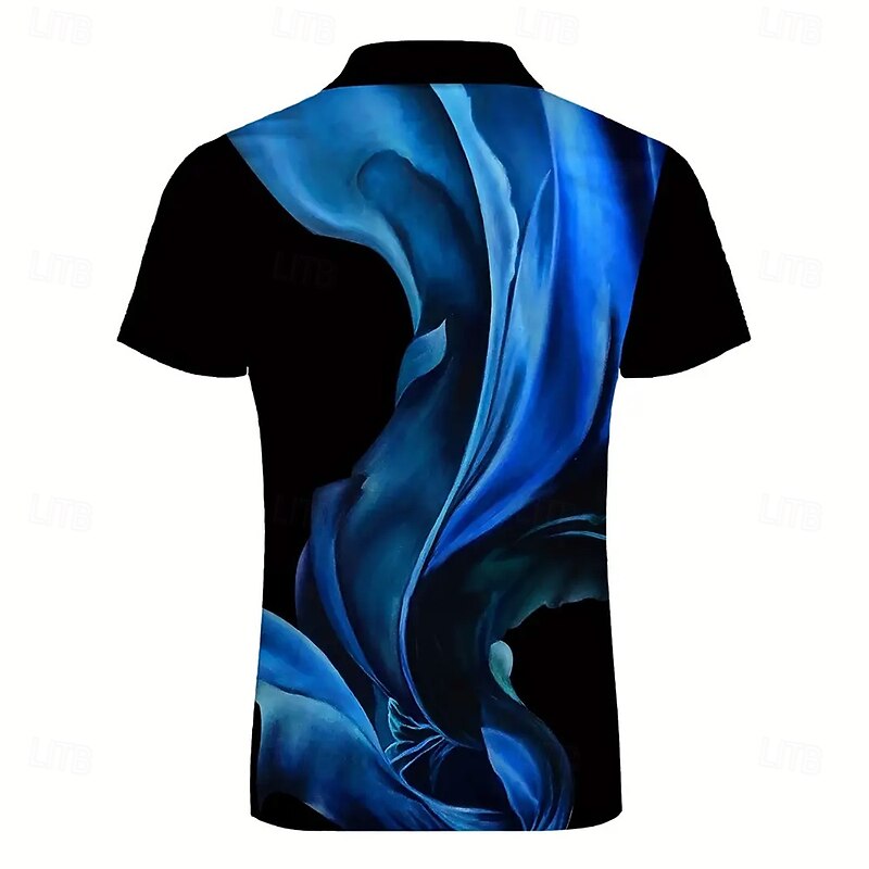 Men's Abstract Geometic Zip Polo Short Sleeve Turndown Modern Casual / Sporty Athleisure Casual Daily 3D Print Summer Robin's Egg Blue Red3
