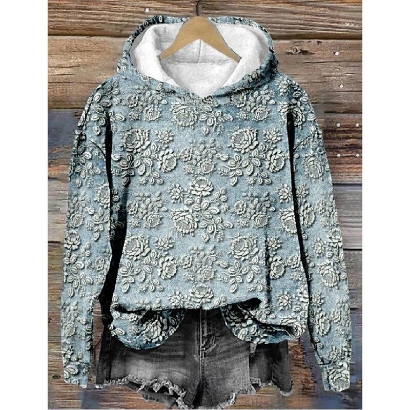 Women's Hoodie Pullover Sweatshirt Oversized Long Sleeve Casual Graphic Floral Vintage Retro Hooded Regular Tops Street Dailywear Print Pink Blue Beige Spring Fall Winter3