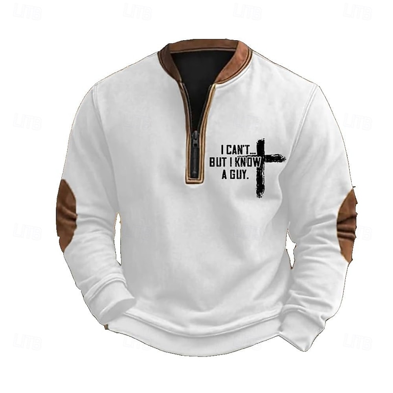 Men's Sweatshirt Quarter Zip Sweatshirt Black White Brown Dark Gray Half Zip Color Block Cross Half Zip Print Sports & Outdoor Daily Holiday Polyester Vintage Streetwear Casual Fall & Winter Clothing2