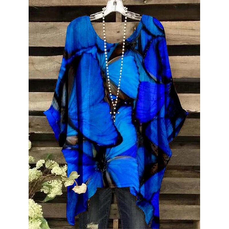 Women's Boho Shirt Floral Graphic Elegant Bohemia Tropical Short Sleeve Batwing Sleeve Crew Neck Regular Tops Daily Holiday Beach Wear Black Yellow Pink Blue Beige Summer Spring2