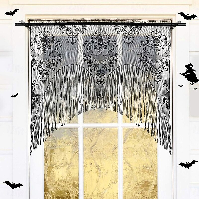Halloween Door Curtain Skull Lace Curtain Wall Hanging Curtain Halloween Indoor Outdoor Decor Supplies Background Props