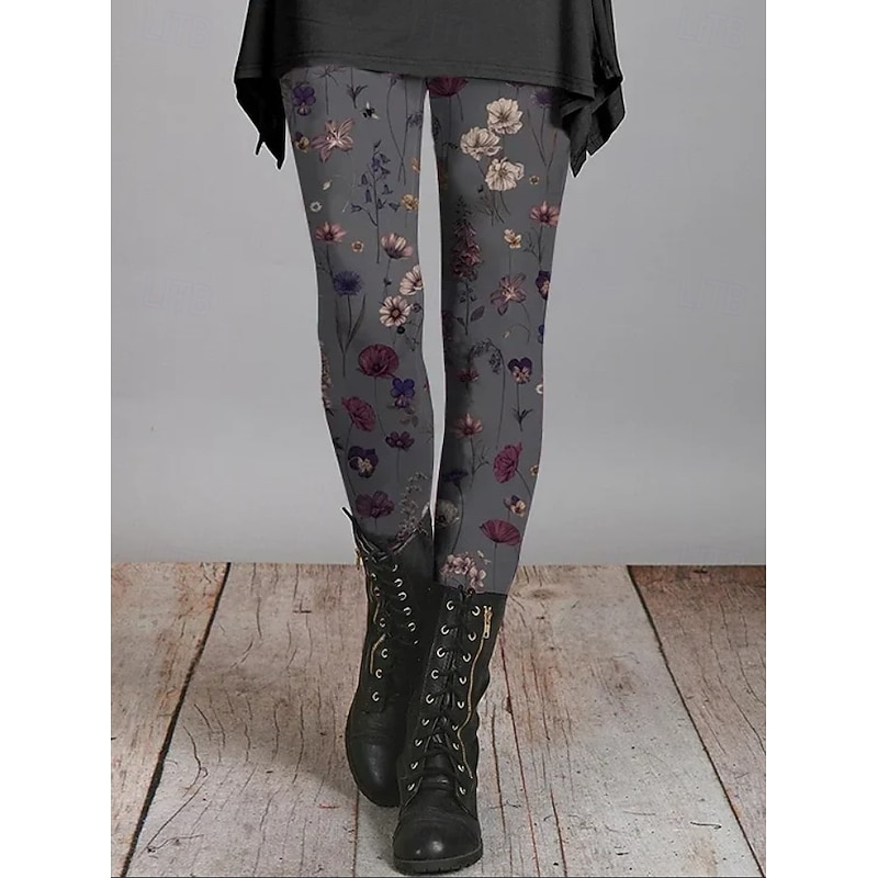 Women's Leggings Vacation Vintage Fashion Ankle-Length High Waist Floral Graphic Gradient Printing Soft Breathable Stretchy Vacation Casual Daily dark brown Deep Green Blue Grey Spring Slim Fit