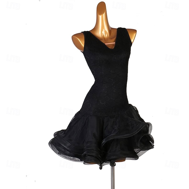 Women Sling V Neck Latin Dance Dresses Black Backless Latin Competition Dress Ballroom Salsa Samba Cha Cha Costume2