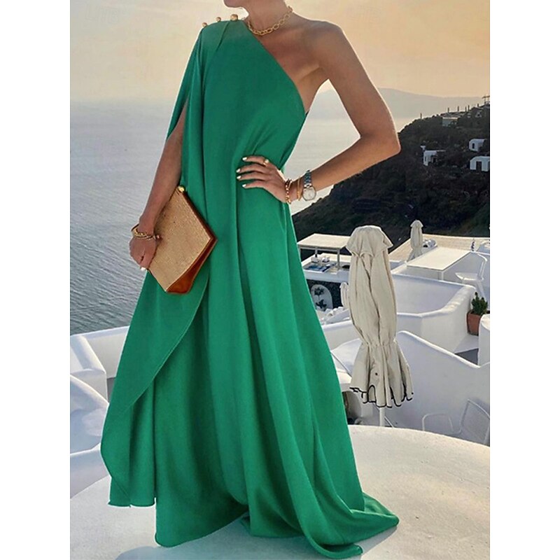 Women's Long Dress Maxi Dress Cocktail Dress Wedding Guest Dress Chiffon Swing Dress Fashion Modern Outdoor Vacation Regular Fit Plain Sleeveless One Shoulder Yellow Red Blue Green Summer Spring3