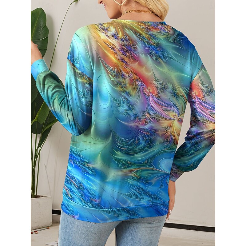 Women's Quarter Zipper Sweater Graphic Abstract Casual Long Sleeve Crew Neck Regular Tops Street Dailywear Casual Half Print Blue Purple Orange Green Fall Winter2