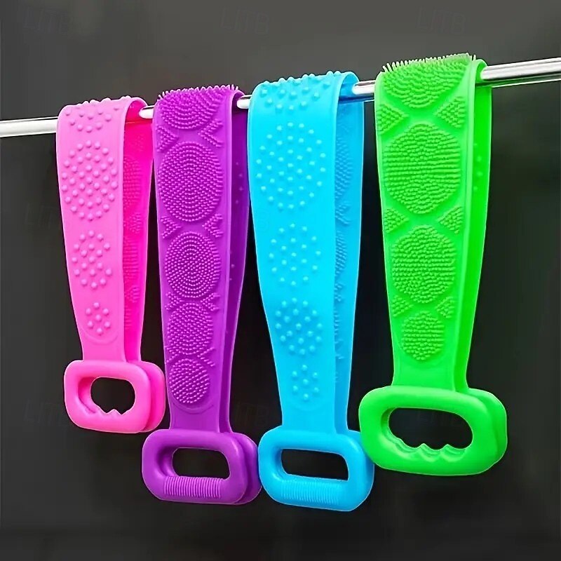 4 Pack Silicone Body Scrubber Belt – Exfoliating Shower Back Scrubber for Men & Women, Deep Cleansing Silicone Bath Towels for Removing Dirt & Dead Skin4