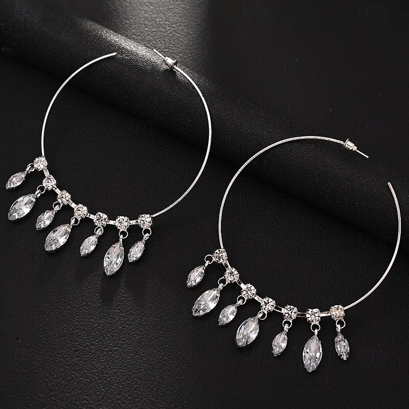Women's Hoop Earrings Tassel Fringe Drop Precious Tropical Fashion Personalized Imitation Diamond Earrings Jewelry Silver / Golden For Wedding Party Work Prom 1 Pair3