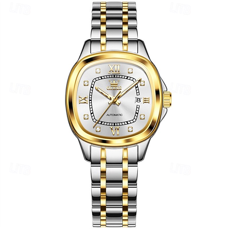 The New Olevs Square Dial Ladies' Business Watch Waterproof Luminous Calendar Day Display Fully Automatic Mechanical Watch Fashionable Casual And High-End Ladies' Sports Wristwatch2
