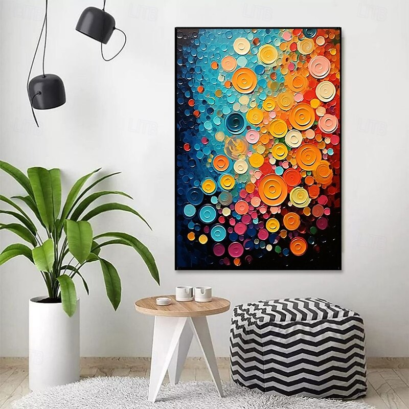Handmade Oil Painting Canvas Wall Art Decoration Colored Circle Abstract for Home Decor Stretched Frame Hanging Painting/Rolled Frameless Unstretched Painting2