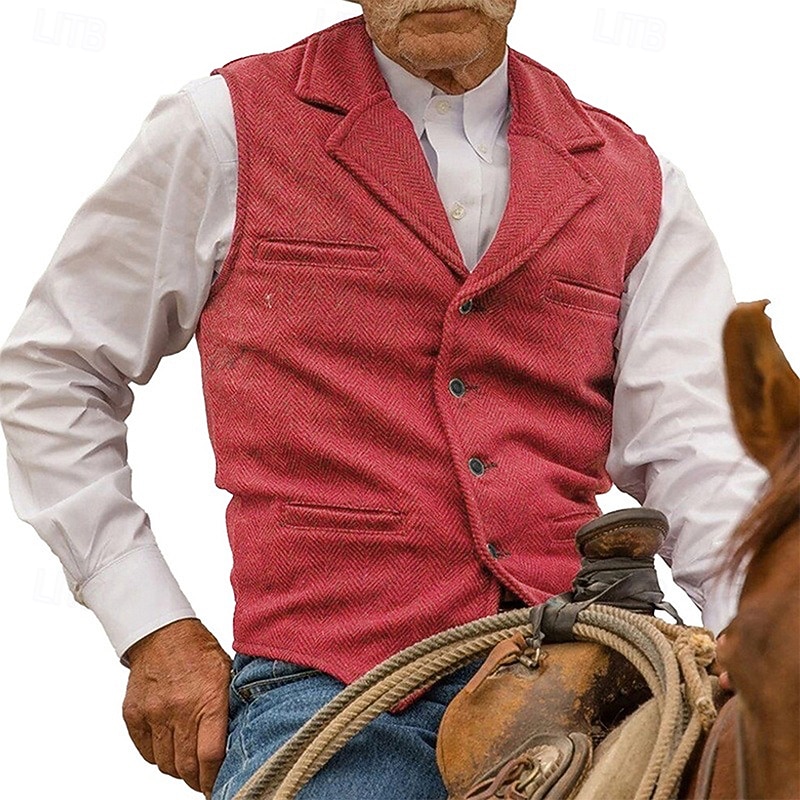 Men's Vest Waistcoat Gilet Vacation Daily Wedding Party Date Fashion Casual Spring Fall Buttons Pocket Polyester Comfortable Plain Single Breasted One-button Lapel Regular Fit Silver Black Red