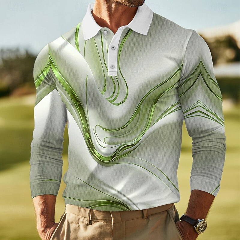 Men's Abstract Marble Polo Long Sleeve Polo Shirts Lapel Casual Outdoor Street Athleisure Daily Wear 3D Print Buttons Spring Fall Winter Blue Purple Gold3