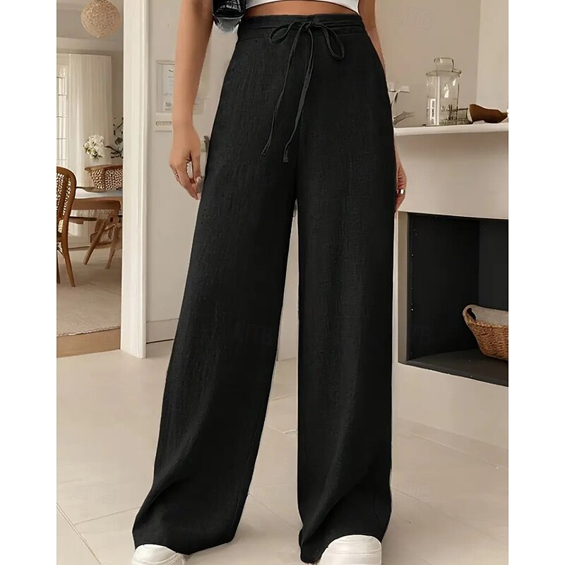 Women's Wide Leg Slacks Streetwear Casual Full Length Natural Plain Pocket Elastic Drawstring Design Comfortable Street Daily Wear Weekend Black Pink Army Green Blue Fall Regular Fit3