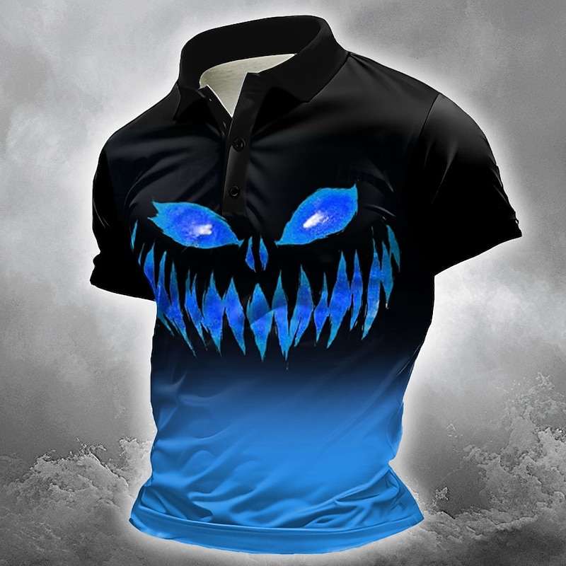 Halloween Men's Pumpkin Polo Short Sleeve Polo Shirts Collared Shirts Casual Horror Dark Outdoor Athleisure Festival Outfit 3D Print Buttons Summer Blue Purple Orange2