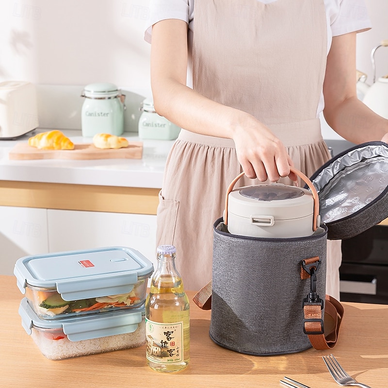 Lunch Bag for Women and Men for Back to School Office Picnic Hiking Beach Round Cylinder Bento Bag Portable Handheld Insulated Lunch Tote Food Storage Carrier4