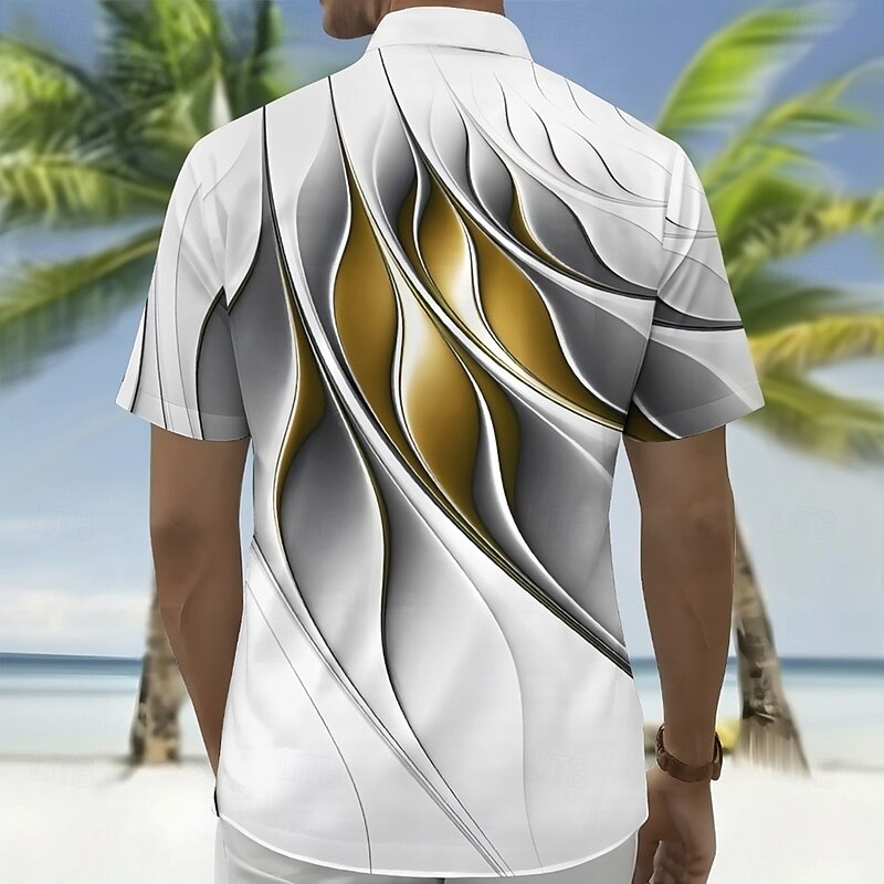 Men's Geometric Gradient Waves Shirt Summer Shirt Button Up Shirt Short Sleeve Fashion Casual Outdoor Vacation Dailywear Summer Spring Turndown 3D Print Collared Shirts Front One Pocket White 1 Black4