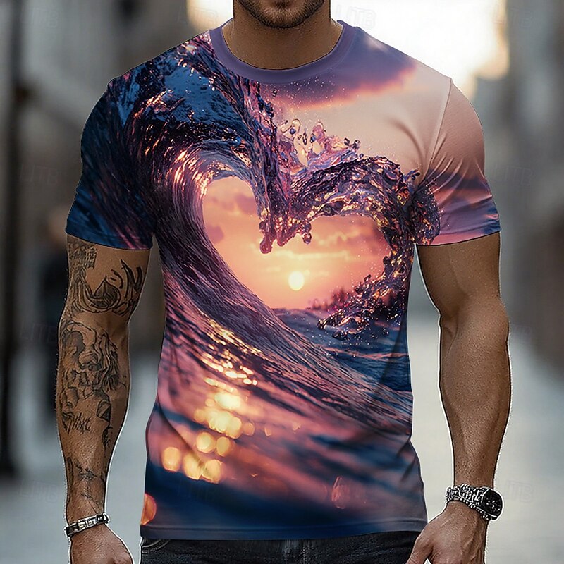 Men's Optical Illusion 3D T Shirt Short Sleeve T shirt 3D Print Crew Neck Shirt Exaggerated Designer Party Street Casual Pink Blue Purple Summer Spring All Seasons Clothing Apparel S M L XL XXL XXXL