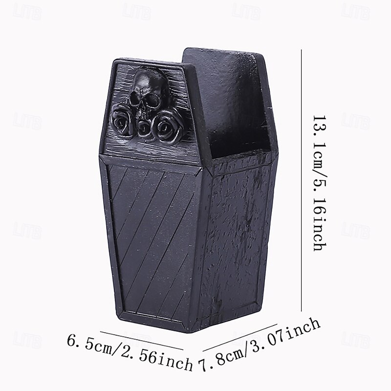 Halloween Pen Holder Gothic Skull Coffin Desk Organizer for Makeup Brushes Tools Stationery Desktop Storage Tube Unique Spooky Office Decoration for Home Decor4