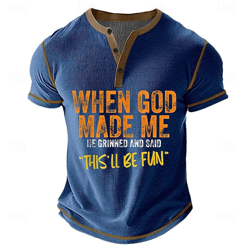 Men's Funny Graphic Henley Short Sleeve T-Shirt: 