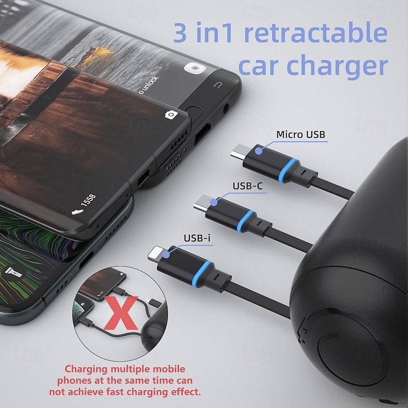 Multi Car Retractable Backseat 3 in 1 Car Charging Station Box Compatible with All Phones, for Uber Taxi Lyft Turo Ride Share Customer Charging Dock Attach to Headrest4