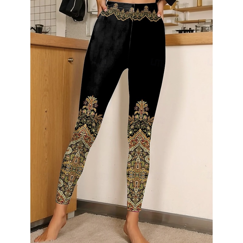 Women's Leggings Vacation Vintage Fashion Ankle-Length High Waist Graphic Geometric Pattern Printing Soft Breathable Stretchy Vacation Casual Daily Violet Robin's Egg Blue Golden Pink Spring Slim Fit