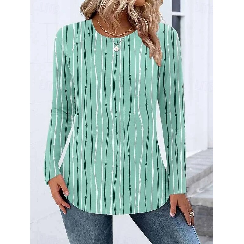 Women's T Shirt Graphic Geometric Vintage Stylish Classic Long Sleeve Crew Neck Round Neck Regular Tops Daily Weekend Print White Purple Green Spring Fall Winter