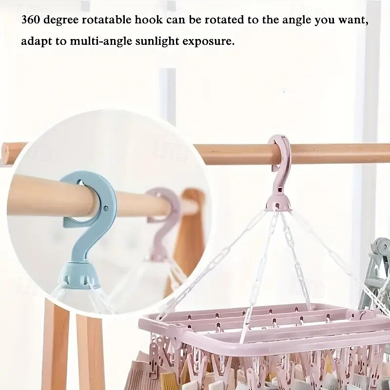 3PCS Rotating 32-Clips Plastic Drying Hanger, Foldable Space-Saving Clothes Rack for Socks, Underwear & Small Items, Laundry Room Accessories for Bedroom, Bathroom, Closet & Dorm4