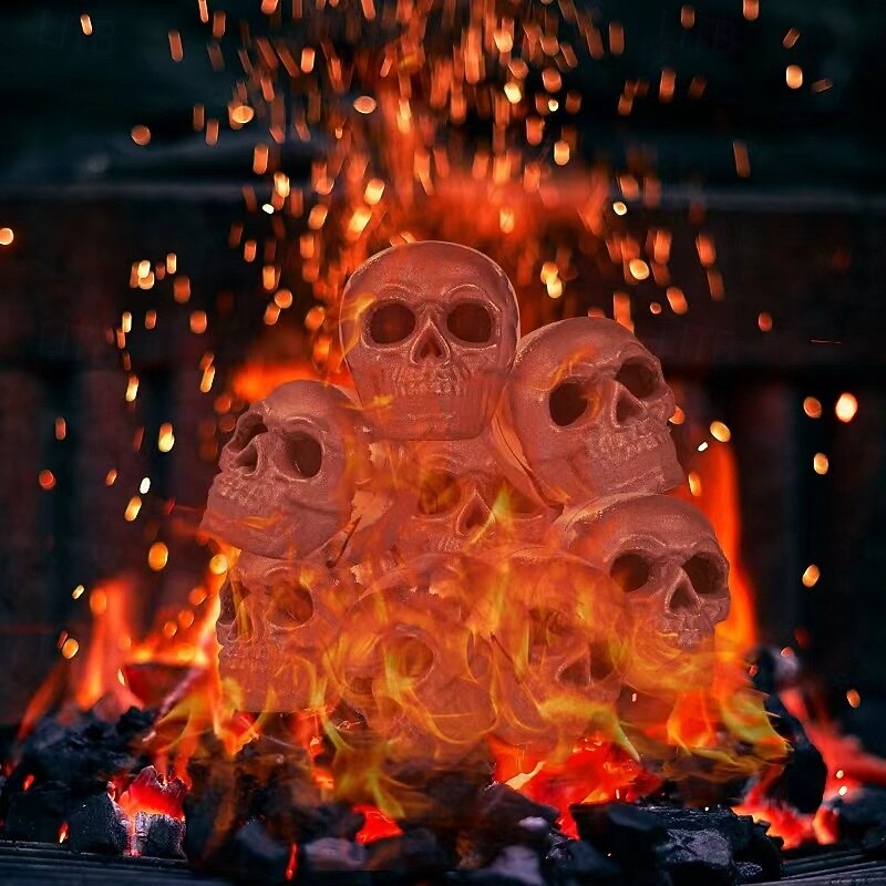 Halloween Imitated Human Skull Gas Log for Indoor or Outdoor Fireplaces Ceramic Fireproof Skull Shaped Charcoal for Fire Pit Refractory Fire Pit Skull Log Halloween Decor4
