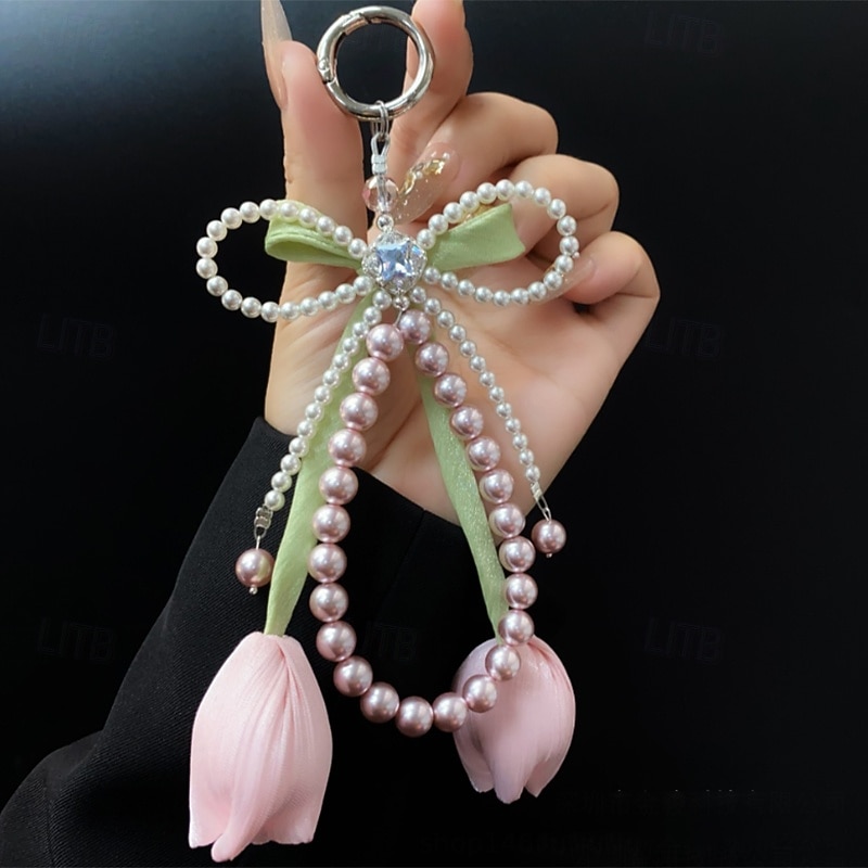 New Fashion Pearl Water Diamond Tulip Flower Mobile Phone Premium Hanging Chain Mobile Pendant Bag Pendant