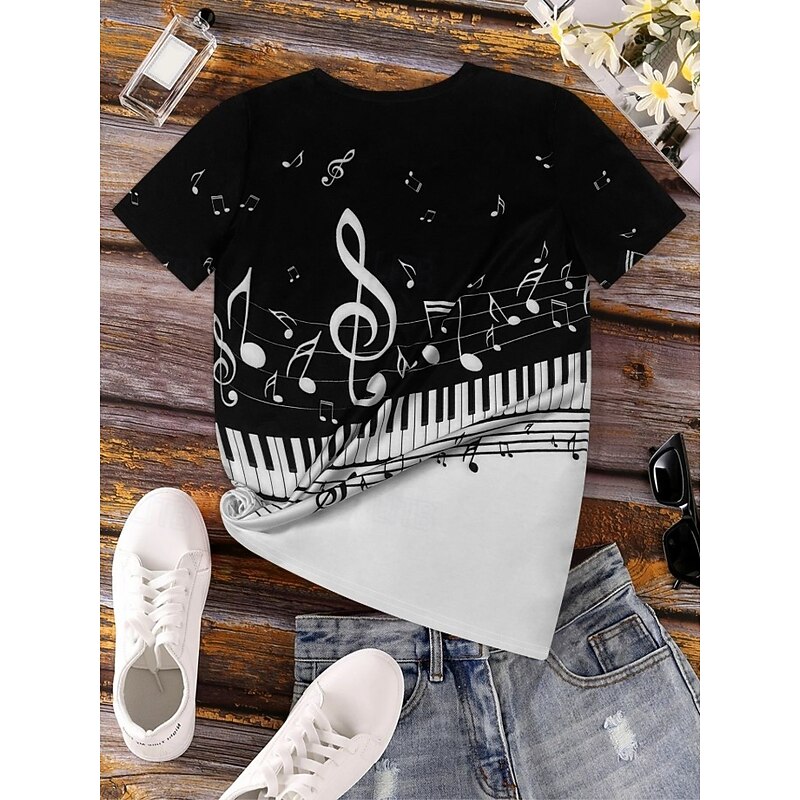 Music Festival Women's T Shirt Graphic Geometric Vintage Stylish Classic Short Sleeve Crew Neck Round Neck Regular Tops Daily Weekend Print White / Black Black White Purple Summer Spring3