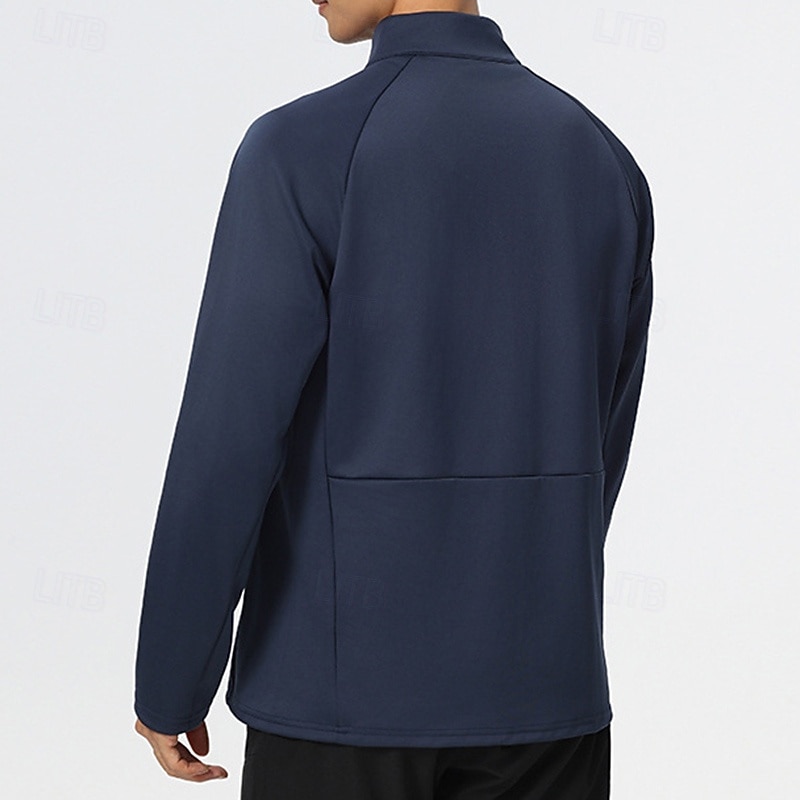 Men's Sport Sweatshirt Long Sleeve Stand Collar Top Outdoor Quick Dry Breathable Polyester Black Blue Dark Blue Fishing Tennis Running3