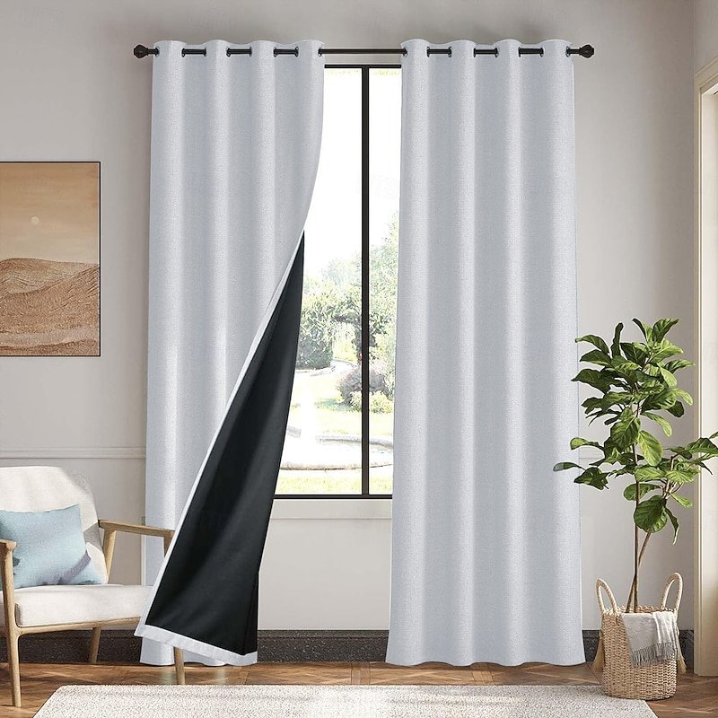 Curtain Drapes Linen Look 100% Blackout Curtains Coated Cotton Linen Fabric  Natural Textured Drapes for Home Decor and Privacy2