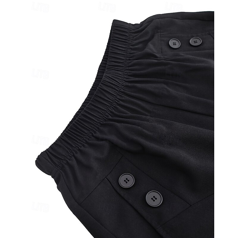 Women's Dress Pants Streetwear Casual Full Length Natural Plain Pocket Elastic Waist Comfy Formal Office Business Black Fall Regular Fit4
