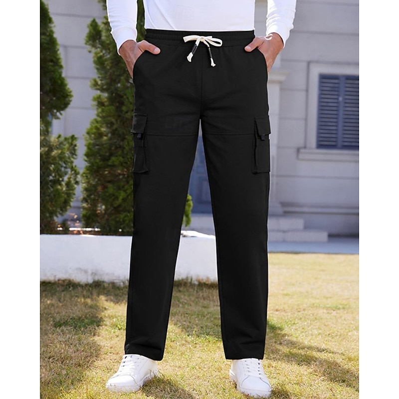 Men's Cargo Pants Trousers Elastic Waist Drawstring Multi Pocket Plain Wearable Outdoor Daily Camping & Hiking Fashion Classic Black Green4