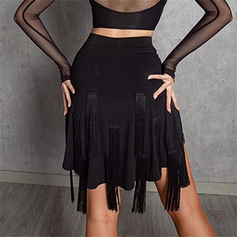 Women's Latin Dance Fringe Skirt – Asymmetrical High-Waist Hip-Hugging Half Skirt for Cha-Cha, Rumba & Practice/Performance Wear2