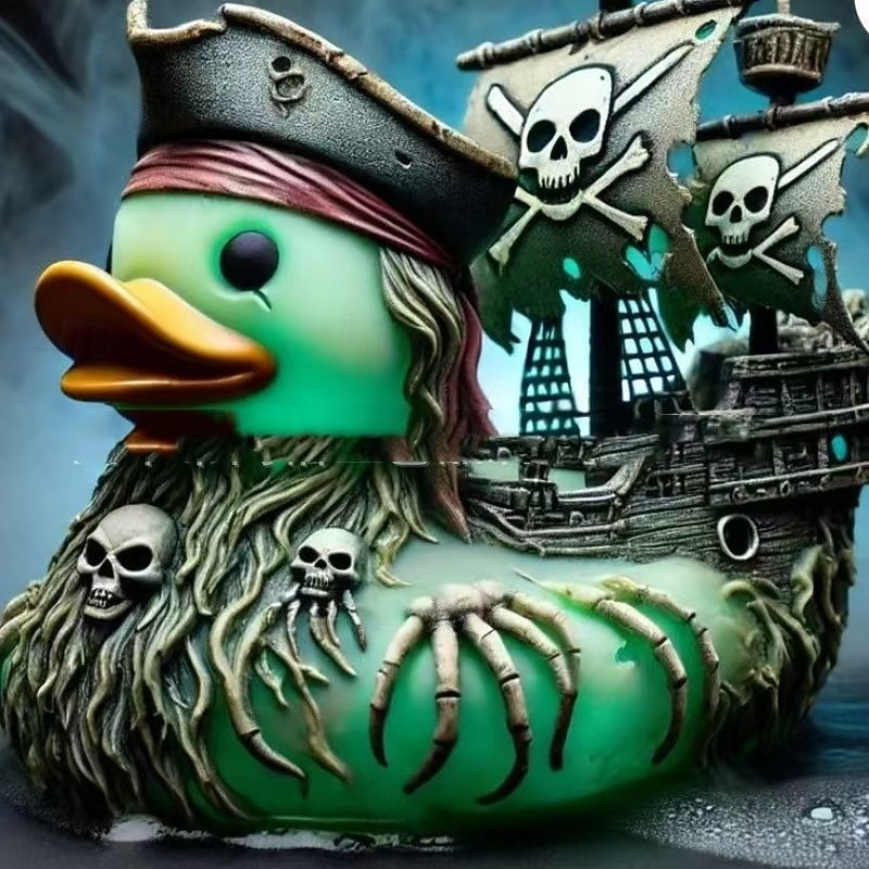 Pirate Captain Duck Resin Statue Figurine, Nautical Duck Decor for Shelf or Desk, Funny Pirate Ship Captain Duck Sculpture for Halloween or Coastal Party Display3
