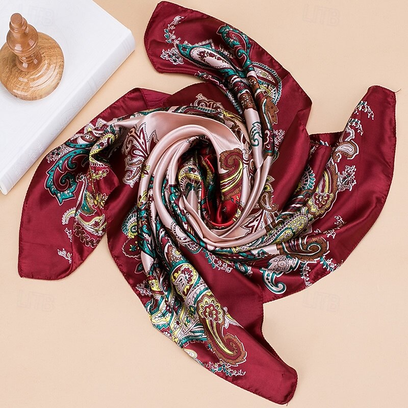 Women's Square Scarf Street Daily Date Wine Blue Scarf Print Flower4