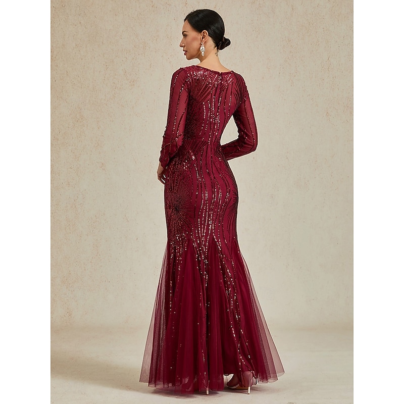 Women's Maxi Dress Trumpet Mermaid Dress Elegant Party Formal Cocktail Party Regular Fit Solid Color Long Sleeve Crew Neck Burgundy Spring Fall Winter2