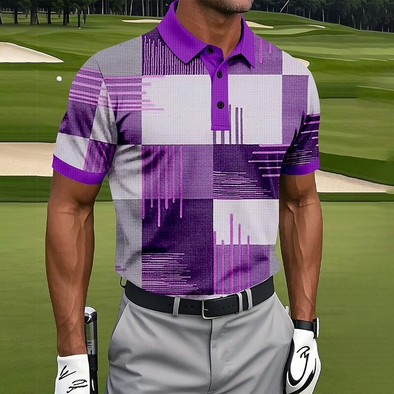 Men's Color Block Golf Polo Sports Polo Shirts Short Sleeve Polo Shirts Collared Shirts Casual Athleisure Buttons Summer Red Blue Purple3
