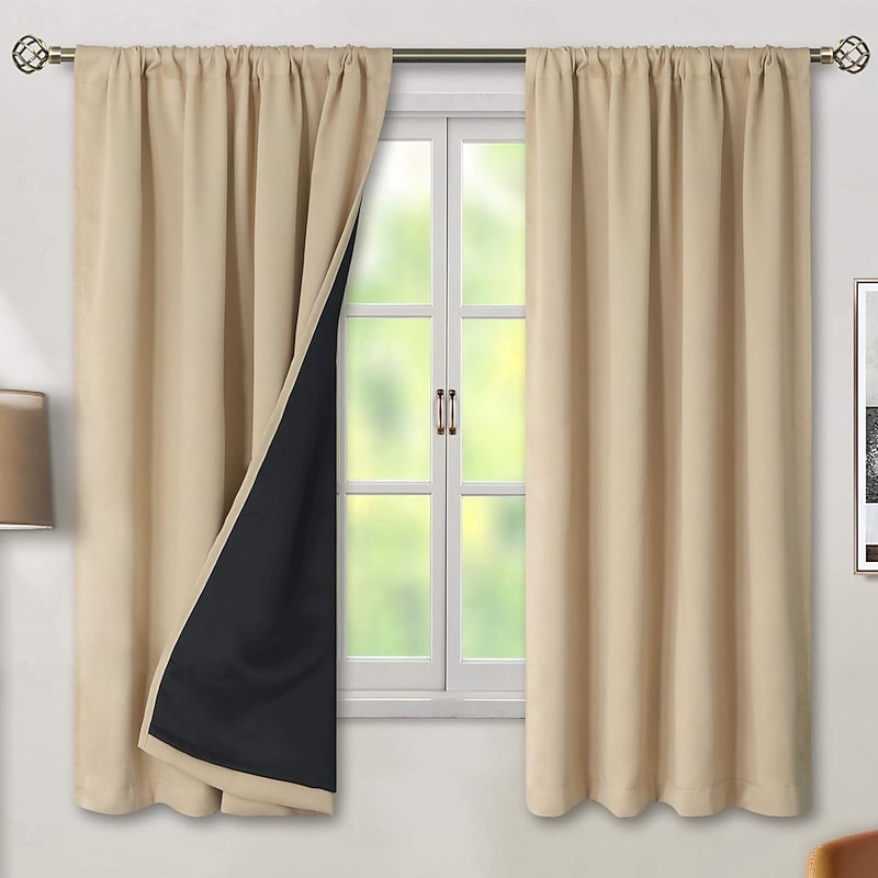 Curtain Deapes Full Blackout Coated Curtains  Thermal Insulated and Noise Reducing Window Panels for Bedroom or Living Room Light Blocking Drapes